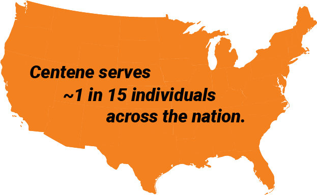 US Map - Centene Serves 1 in 15 individuals across the nation.